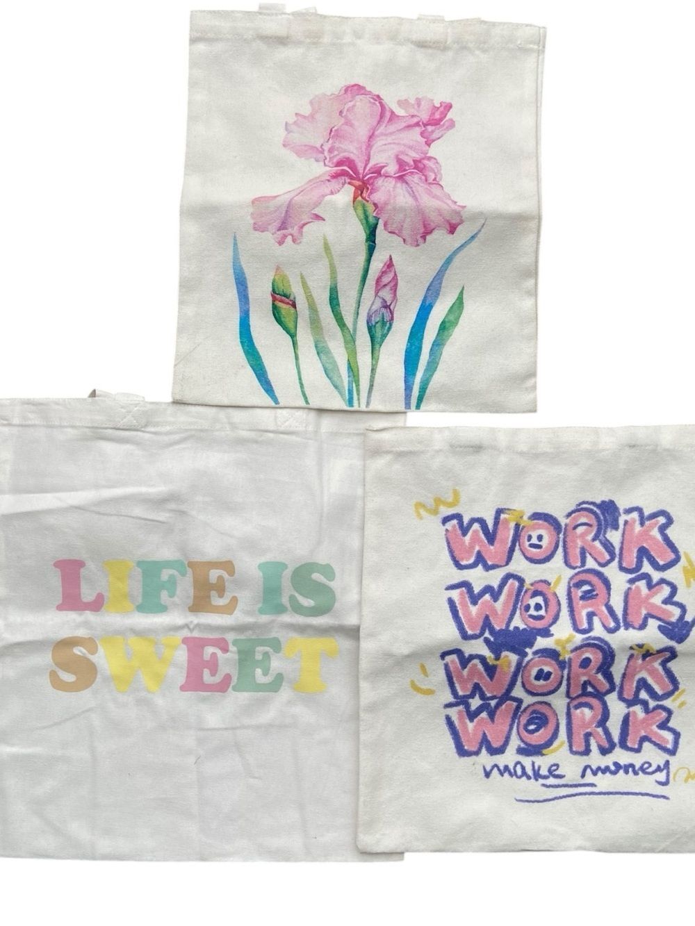NEWโSet of 3 Printed Canvas Tote Bags - Floral & Graphic Designs